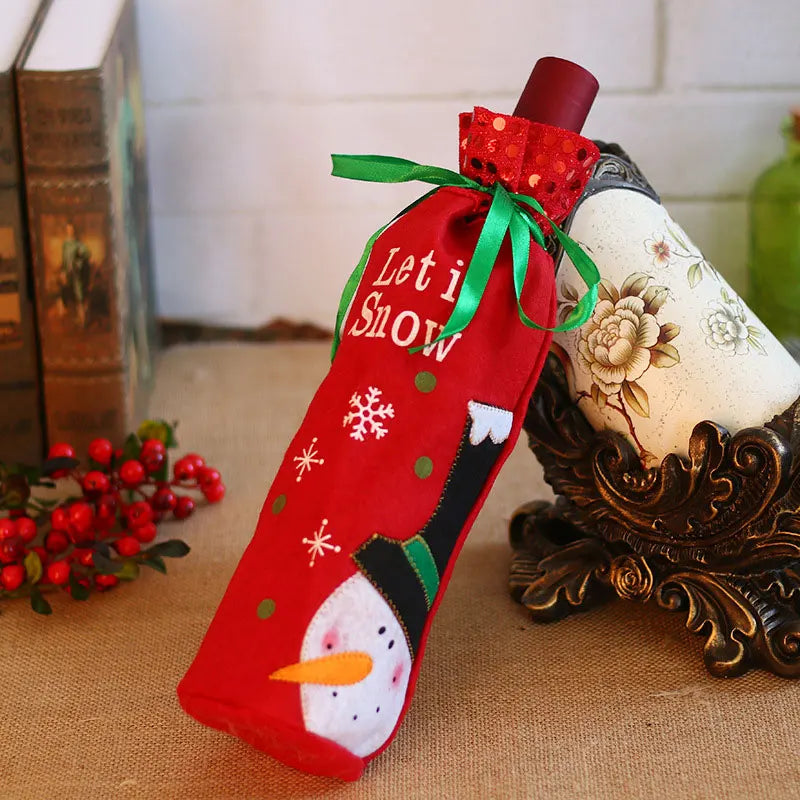 Christmas Wine Bottle Cover Toppers Light Up Santa Claus Gnomes Bottle Bags For Holiday Xmas Table Decorations