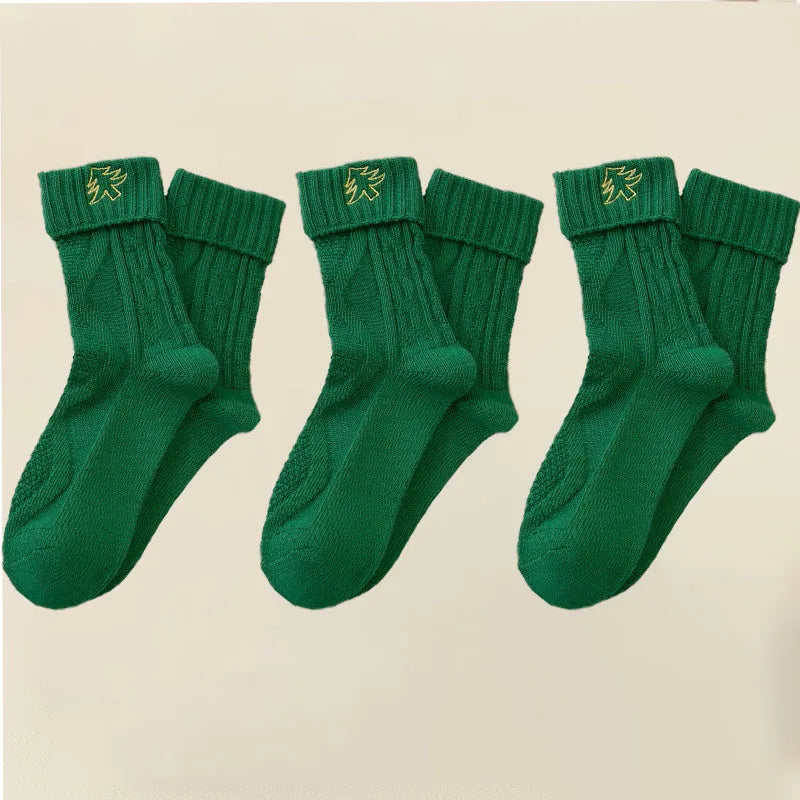 3 Pairs Cotton Cartoon Christmas Socks for Women Autumn Winter Warm Comfortable Cute Mid-tube Embroidery Merry Christmas Gifts