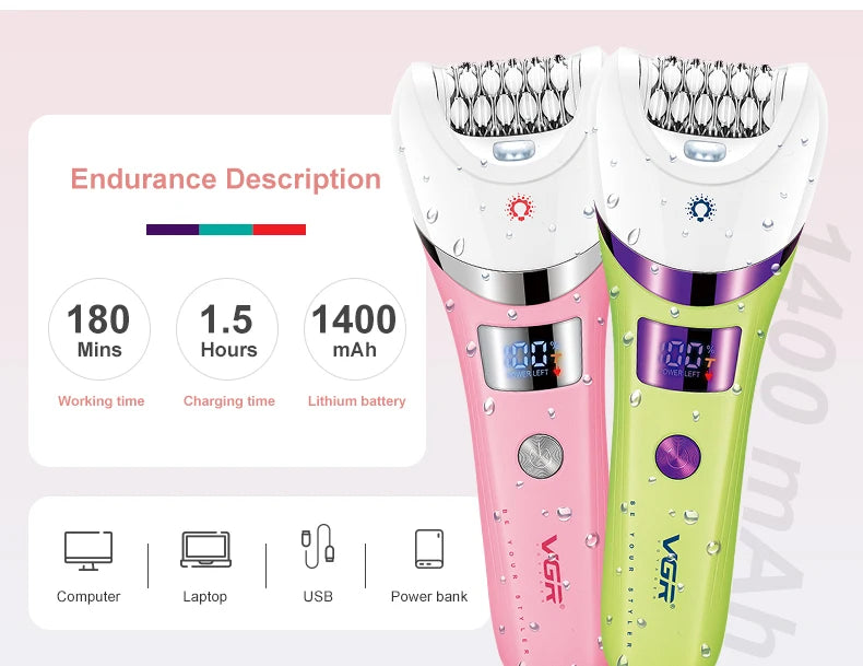 VGR Hair Trimmer Electric Epilator Hair Removal Personal Care Appliances Body Trimmer 5 IN 1 Waterproof Hair Remover Women V-759