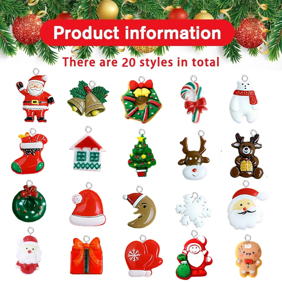 20/30pcs mini DIY Christmas Keychains Christmas Tree Ornaments Resin Miniaturess for Craft Christmas Decor