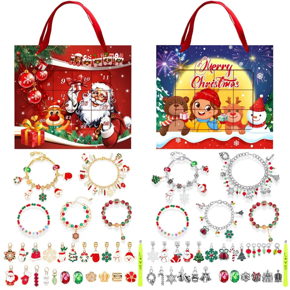 New Christmas Advent Calendar 24 Days Countdown Bracelet Blind Box DIY Christmas Decoration Hand Jewelry Surprise Blind Box Gift