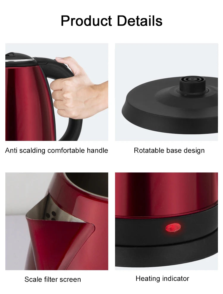 EDTID 2L Stainless Steel Electric Kettle Household Quick Heating Hot Water Boil Kettles Auto Power-off Tea Boiler Teapot EU US