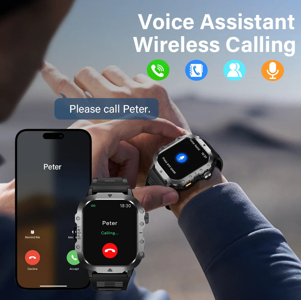 LAXASFIT Outdoor Sports Smart Watch 2.01 inch HD Screen LED Flashlight Bluetooth Talking Smart Watch Men Women Holiday Gift