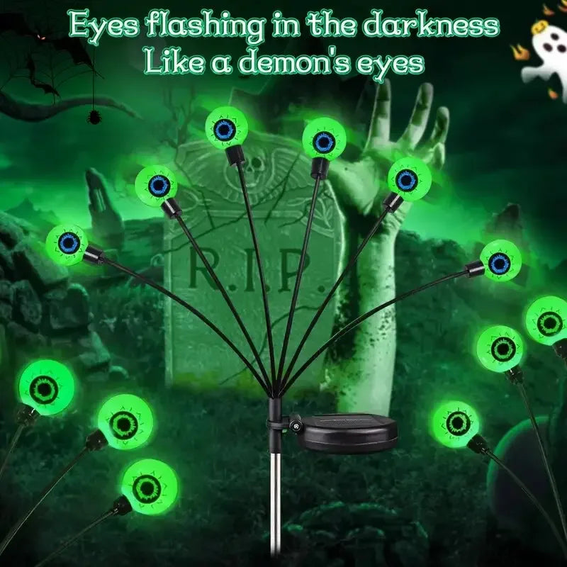 1/2/4pcs Solar Eyeball Lights, 6-Head Outdoor Firefly Lights Halloween Solar Stake Lights Garden,Lawn,Yard,Festival Decor