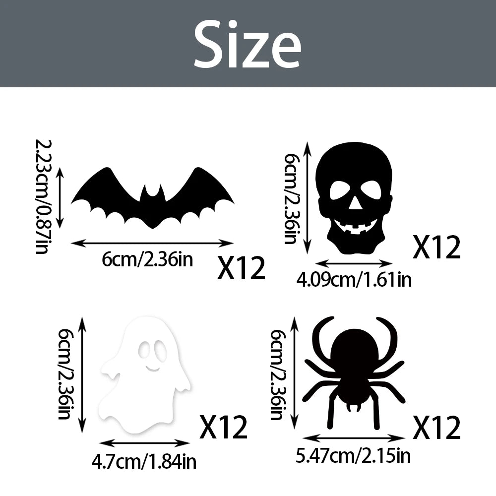 12/24pcs Halloween Black White Cupcake Topper Skull Ghost Bat Spider shape Cake Topper Decoration Halloween Birthday Party Decor