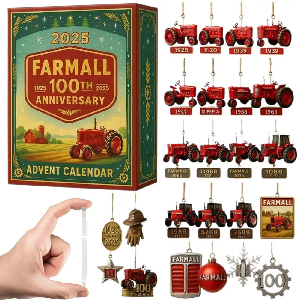 2025 Tractor 100th Anniversary Advent Calendar, 24 Days Christmas Countdown Calendar with 24 Different Tractors Ornaments