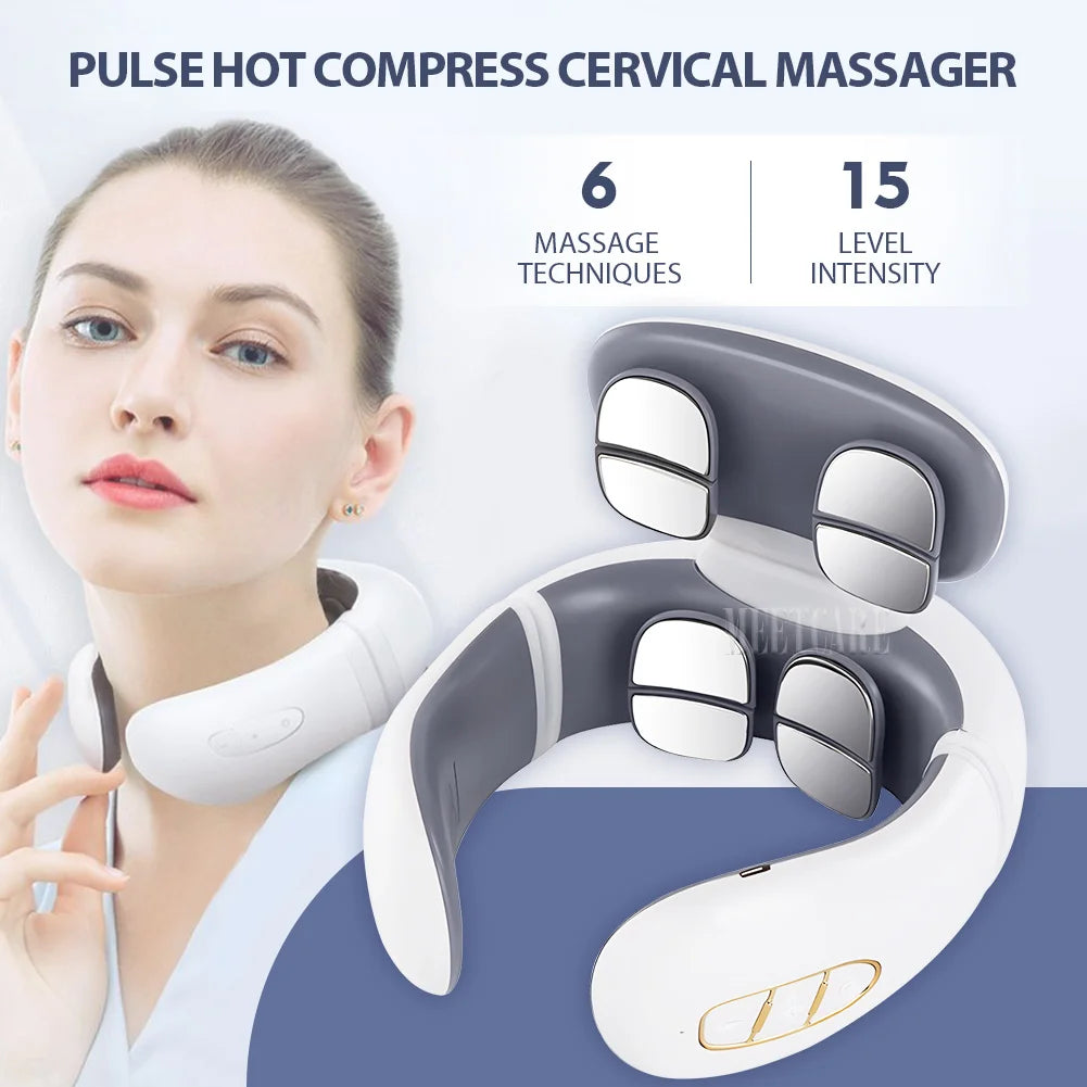 Smart Back Neck Massager with Heating TENS Pulse Cervical Muscle Massage Wireless Shoulder Relief Pain Health Care