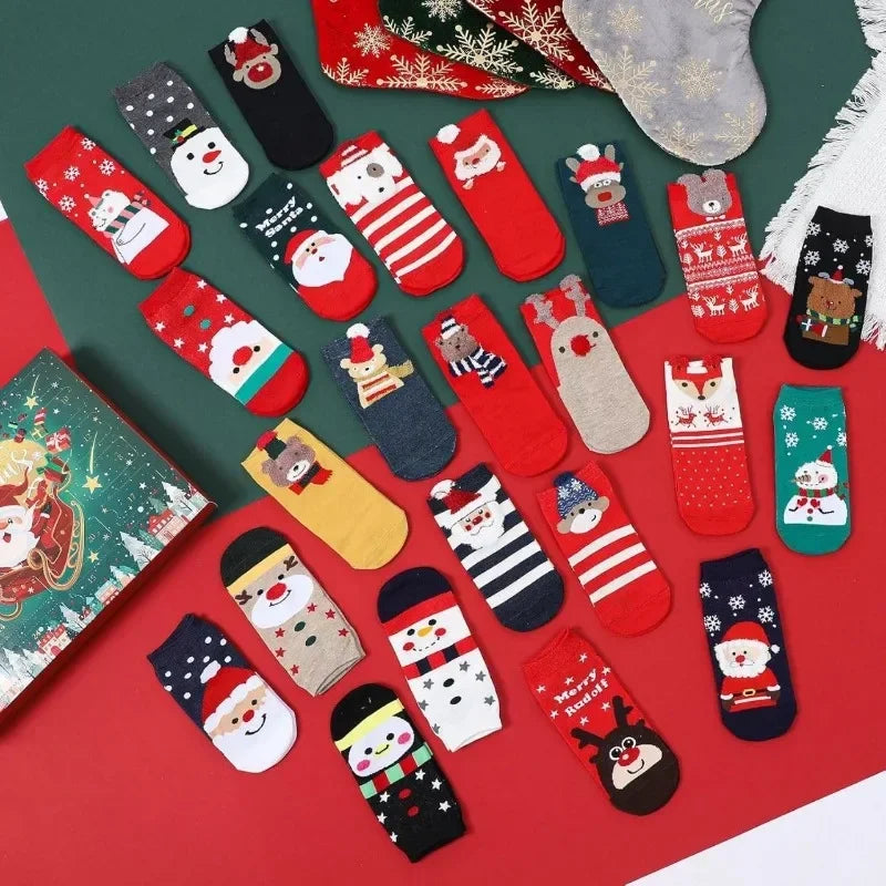 Xmas Socks Advents Calendar 2026 24 Day Countdown Christmas Socks Box Fun Colorful Unisex Socks Present for Men Women