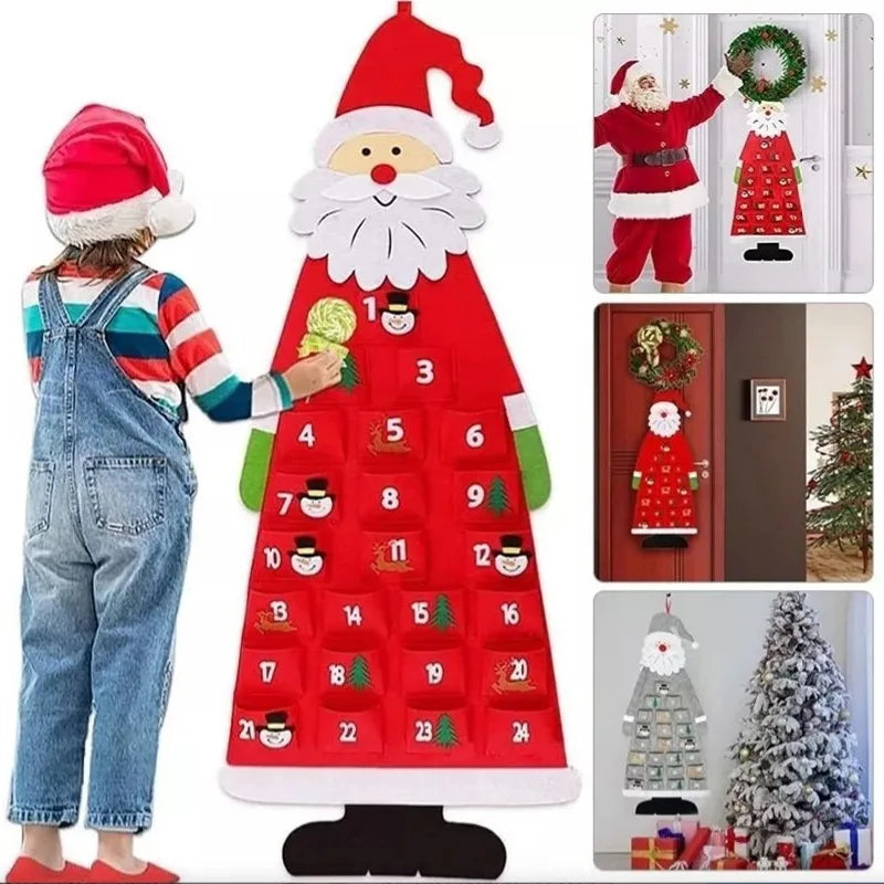 Felt Pendant Santa Claus Pocket Calendar Christmas Countdown Calendar Pendant Christmas Decorations Scene Background Supplies