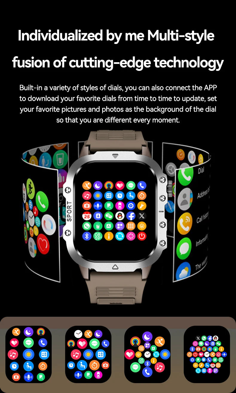 LAXASFIT Outdoor Sports Smart Watch 2.01 inch HD Screen LED Flashlight Bluetooth Talking Smart Watch Men Women Holiday Gift