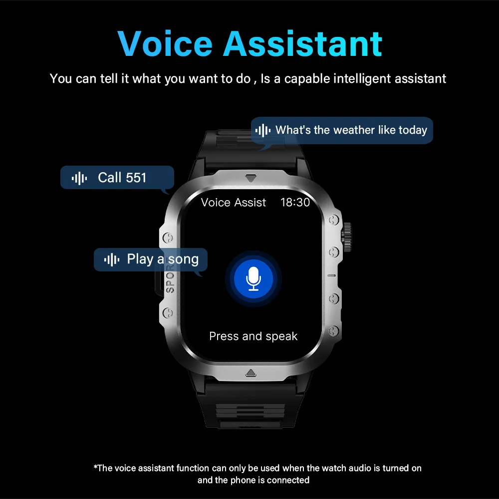LAXASFIT Outdoor Sports Smart Watch 2.01 inch HD Screen LED Flashlight Bluetooth Talking Smart Watch Men Women Holiday Gift