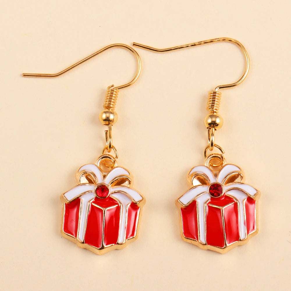 2Pairs Cute Christmas Set Earring Alloy Enamel Bell Snowflake Snowhouse Design Earrings - Perfect Holiday Jewelry Gift
