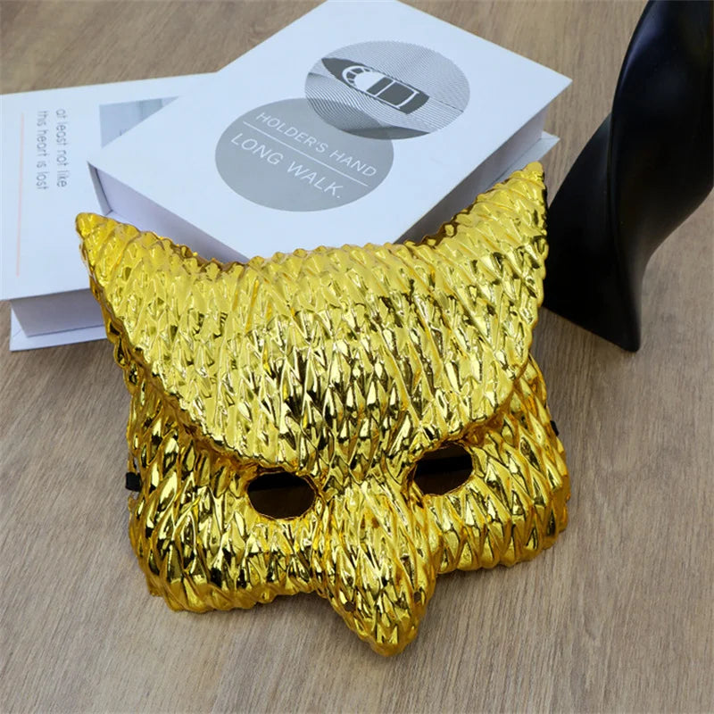 Animal Golden Plastic Leopard Face Cover with Adjustable Elastic Bands Halloween Costume Cosplay Mask Costume Accessories