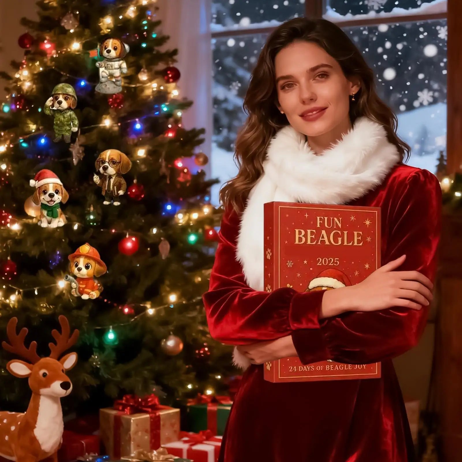 Christmas Advent Calendar 2D Acrylic Beagle Pendant Decor 24 Days Dog Charm Christmas Countdown Calendar for Xmas Tree Decor