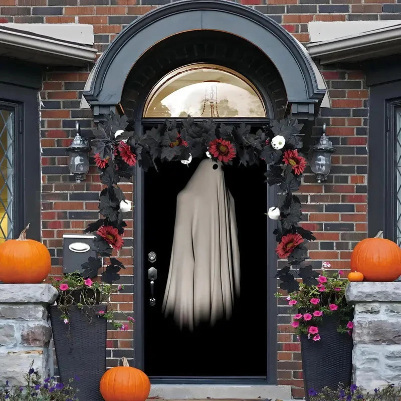 1 Halloween Wreath - 5.74ft Gothic Maple Leaves And Pumpkin Vines With Spooky Decorations To Create A Spooky Holiday And Firepla