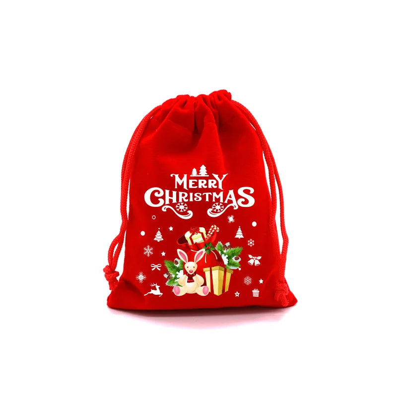 20pcs Xmas Velvet Bags Small Candy Gift Bag Drawstring Pouch Christmas Party Favor Boutique Jewelry Packaging Bags 2024 New Year