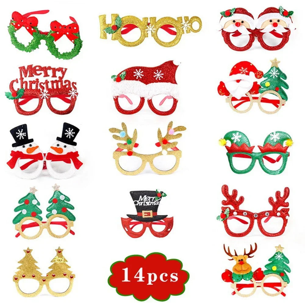 12pcs Christmas Glasses Santa Claus Xmas Tree Elk Paper Glasses Frame Photo Prop Christmas Decorations Navidad Kid Gifts