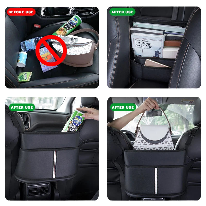Car Seat Middle Hanger Storage Bag Leather Handbag Holder Tissue Water Cup Pockets Stowing Tidying Car Interior Accessories