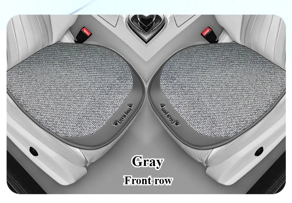 3pcs, Breathable Car Seat cushion - PU Leather + Cool Ice Rattan Weave, Playful Embroidery