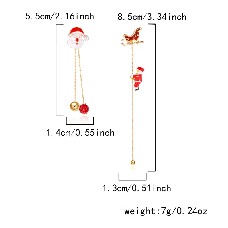 Moving Santa Claus Tassel Dangle Earrings For Women Christmas Tree Snowflake Asymmetric Long Chain Earring New Year Jewelry Gift