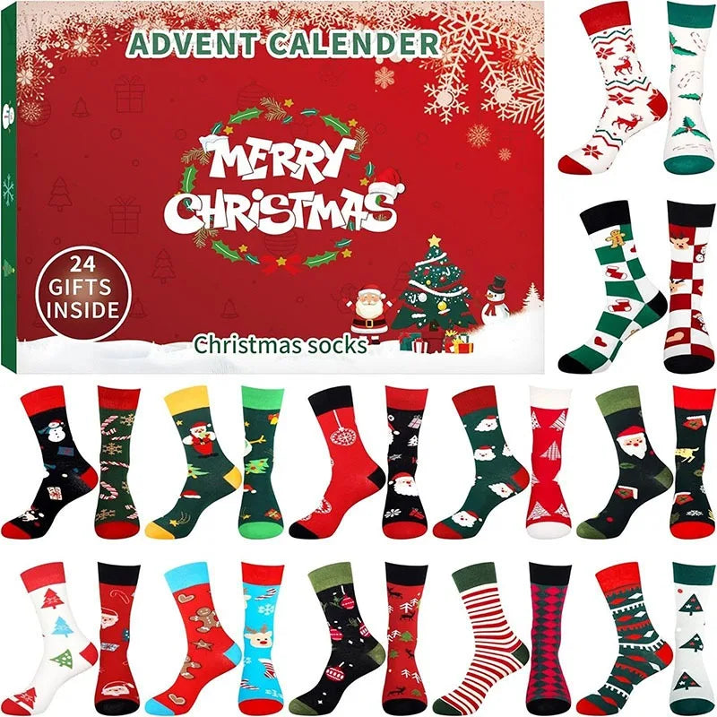 Xmas Socks Advents Calendar 2026 24 Day Countdown Christmas Socks Box Fun Colorful Unisex Socks Present for Men Women