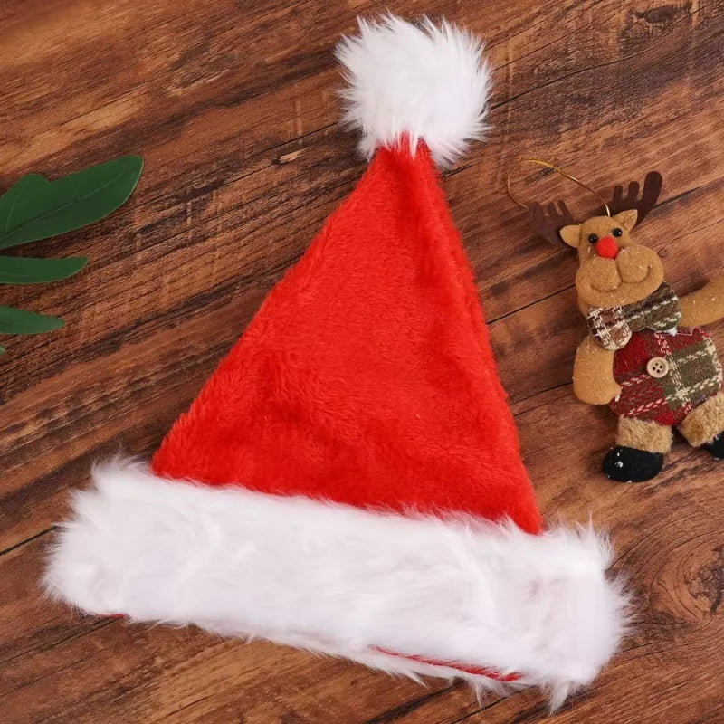 Plush Christmas Santa Hat - Unisex Red Hat for Adults & Kids,Xmas New Year Party Decoration Supplies,Long Plush Festive Gift Hat