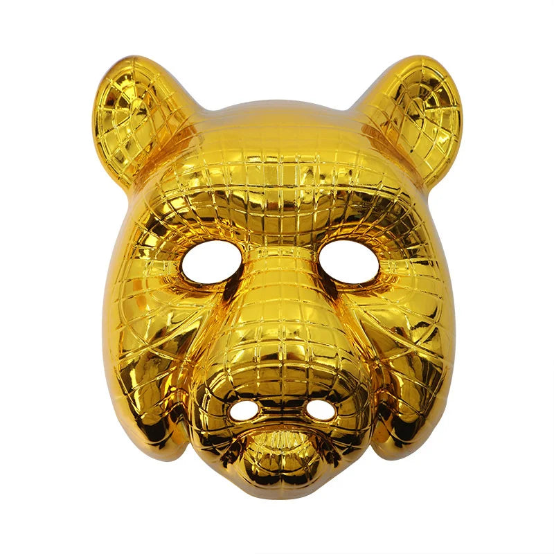 Animal Golden Plastic Leopard Face Cover with Adjustable Elastic Bands Halloween Costume Cosplay Mask Costume Accessories