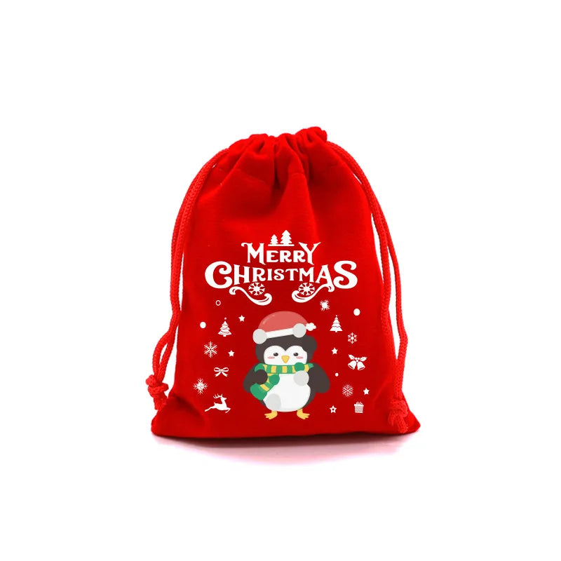 20pcs Xmas Velvet Bags Small Candy Gift Bag Drawstring Pouch Christmas Party Favor Boutique Jewelry Packaging Bags 2024 New Year