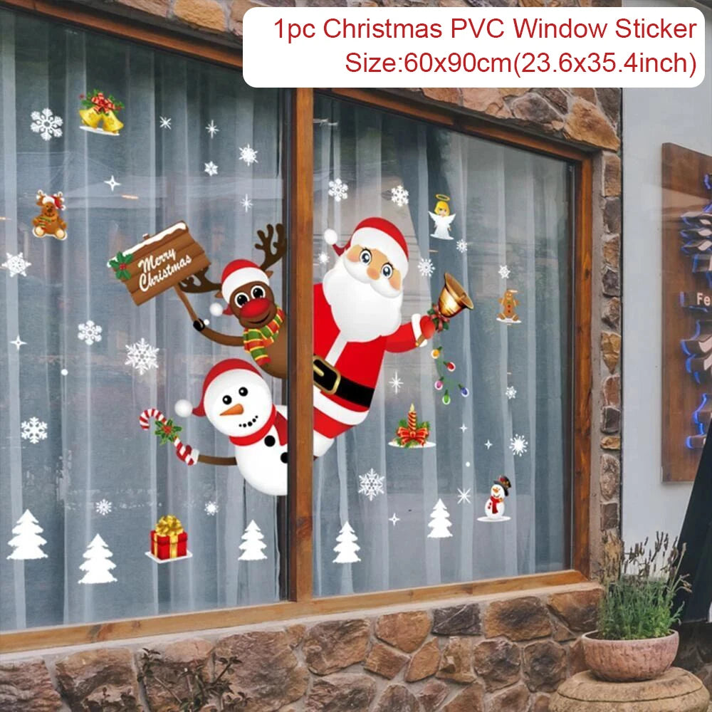 Christmas Wall Window Stickers Marry Christmas Decoration For Home 2025 Christmas Ornaments Xmas Navidad Gift New Year 2026