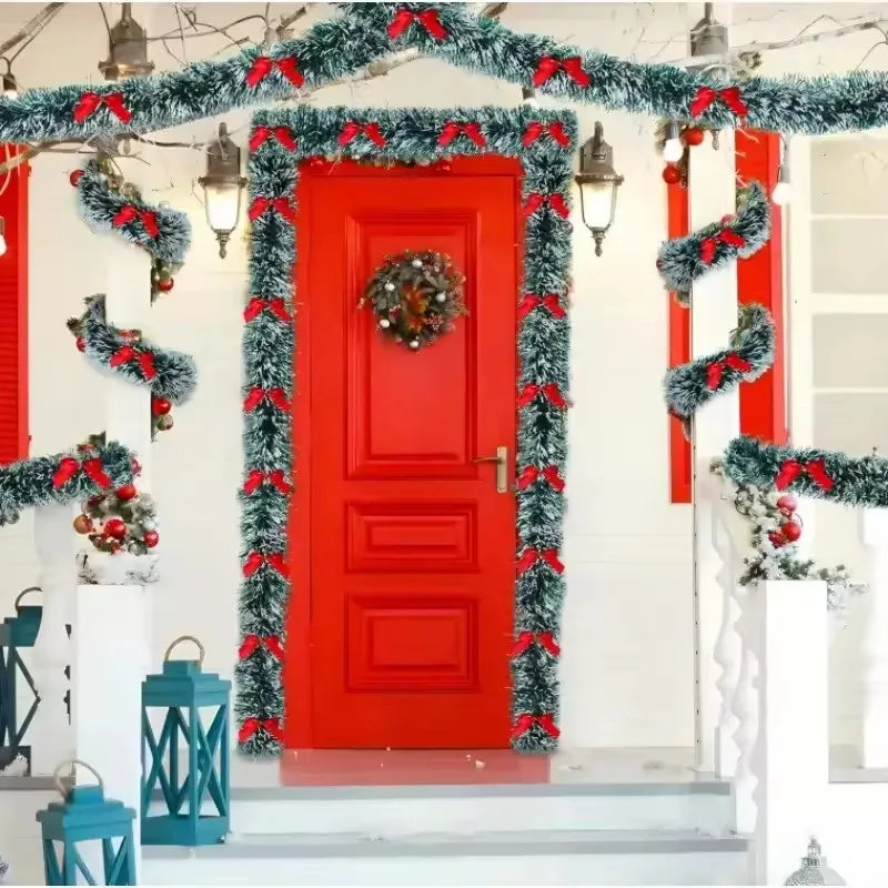 10M Christmas Tinsel Ribbons with Bow Green Cane Ribbon Garland Xmas Tree Hanging Pendent DIY Wreath Ornaments Party Home Decor