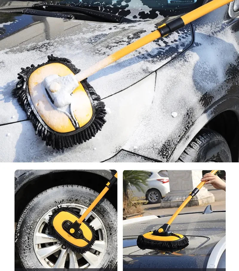 LEIBOO Car Wash Mop Cleaning Brush Telescoping Long Handle Cleaning Mop Retractable Bent Bar Car Wash Brush Car Cleaning Tools