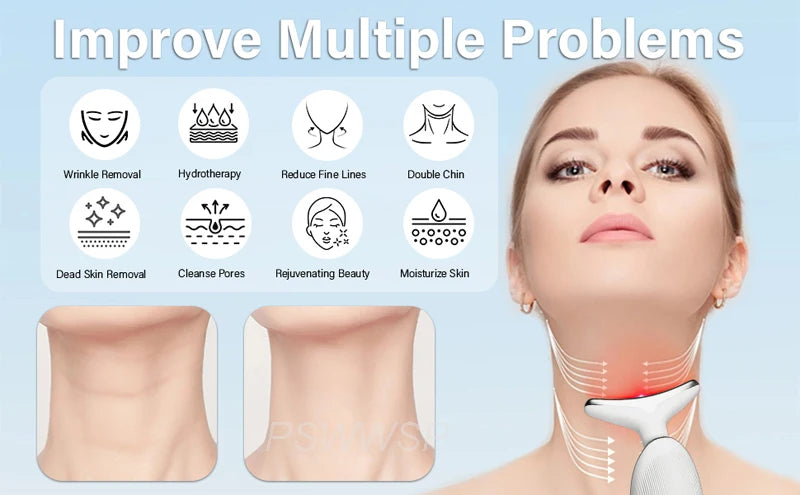 EMS Neck Facial Massager Lift Seven Colours LED Photon Therapy Vibration Face Beautify Anti Wrinkles Tightening Skin Care Device