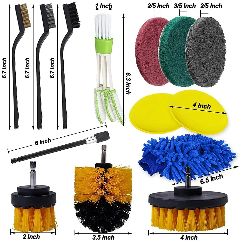 ANBOO 26 Pcs Car Cleaning Brush Detailing Brush Set Drill Brush Attachment for Car Interior Exterior Leather Air Vents Clean