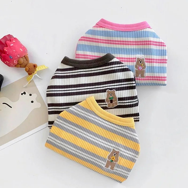Cotton Rib Dog Shirt Sleeveless Stripe Vest for Small Dogs Teacup Chihuahua Yorkie Puppy Clothes Knitted Breathable Tank Tee