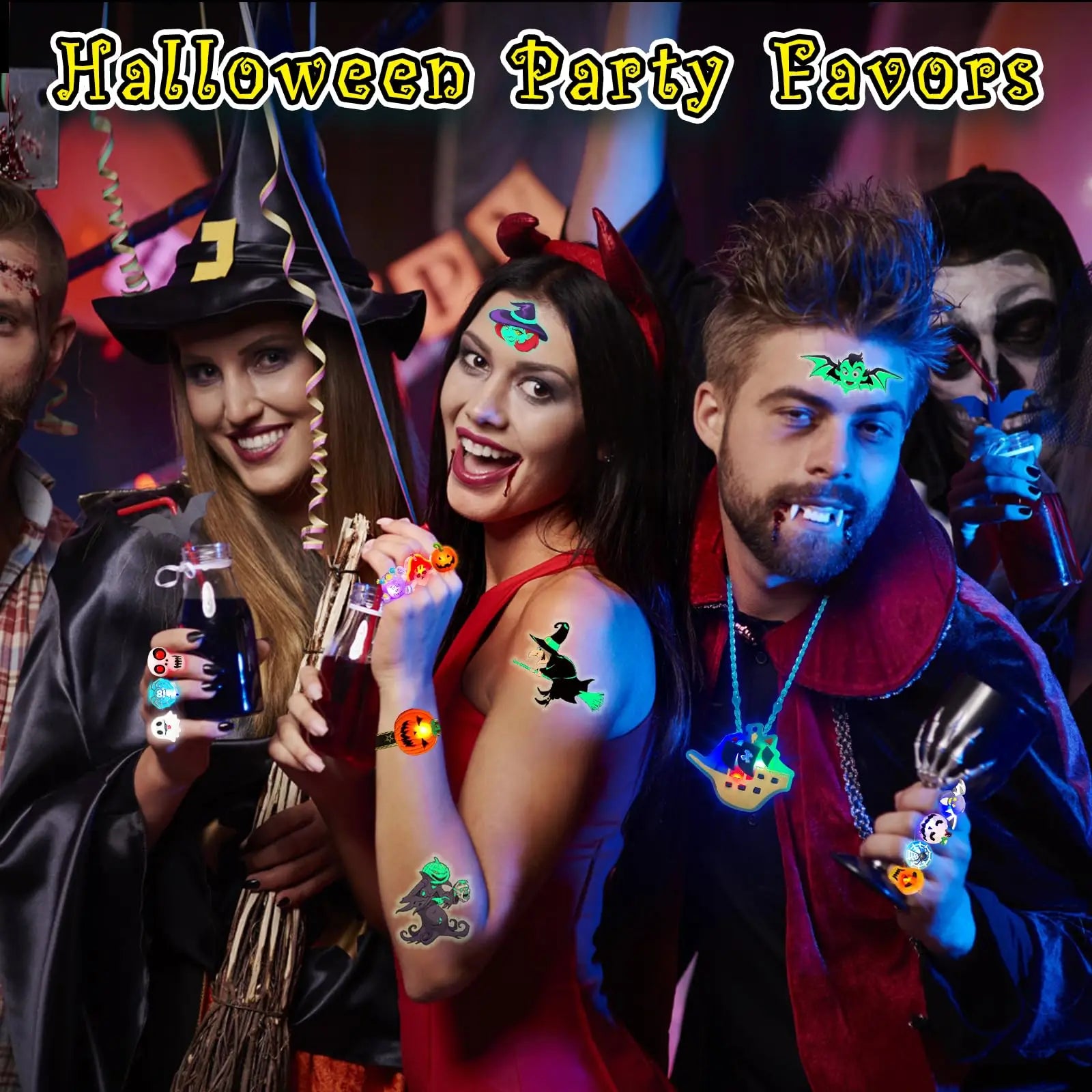 30-150PCS 3D Light Up Rings Bulk Halloween Treats Toys Party Favors for Kids Non Candy Treats Glow In The Dark Party Gifts for K