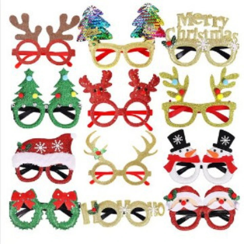 12pcs Christmas Glasses Santa Claus Xmas Tree Elk Paper Glasses Frame Photo Prop Christmas Decorations Navidad Kid Gifts