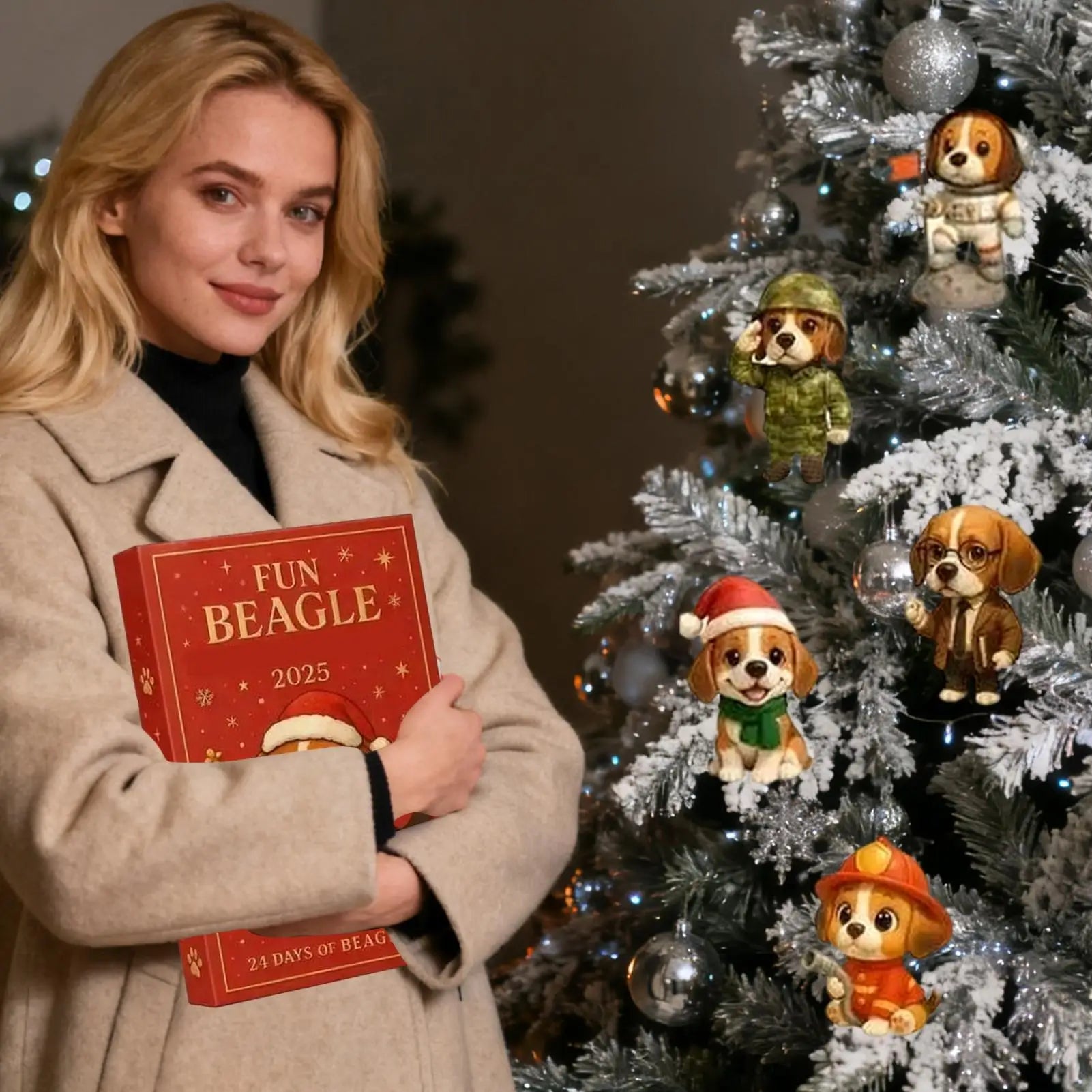 Christmas Advent Calendar 2D Acrylic Beagle Pendant Decor 24 Days Dog Charm Christmas Countdown Calendar for Xmas Tree Decor