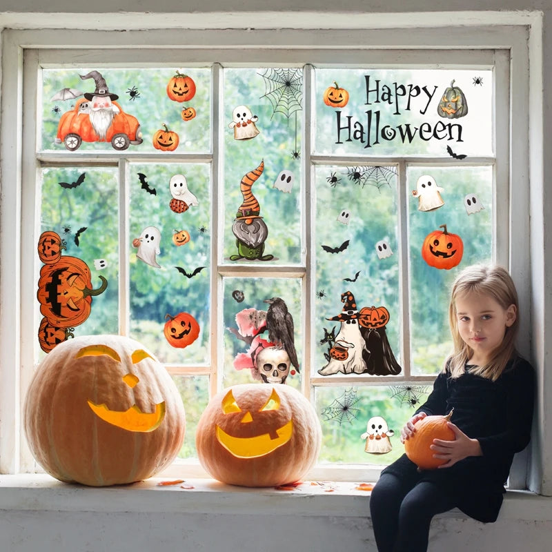Halloween Window Sticker Halloween Theme Party Decoration Kids Favors Pumpkin Bat Window Stickers Trick or Treat Party Supplies