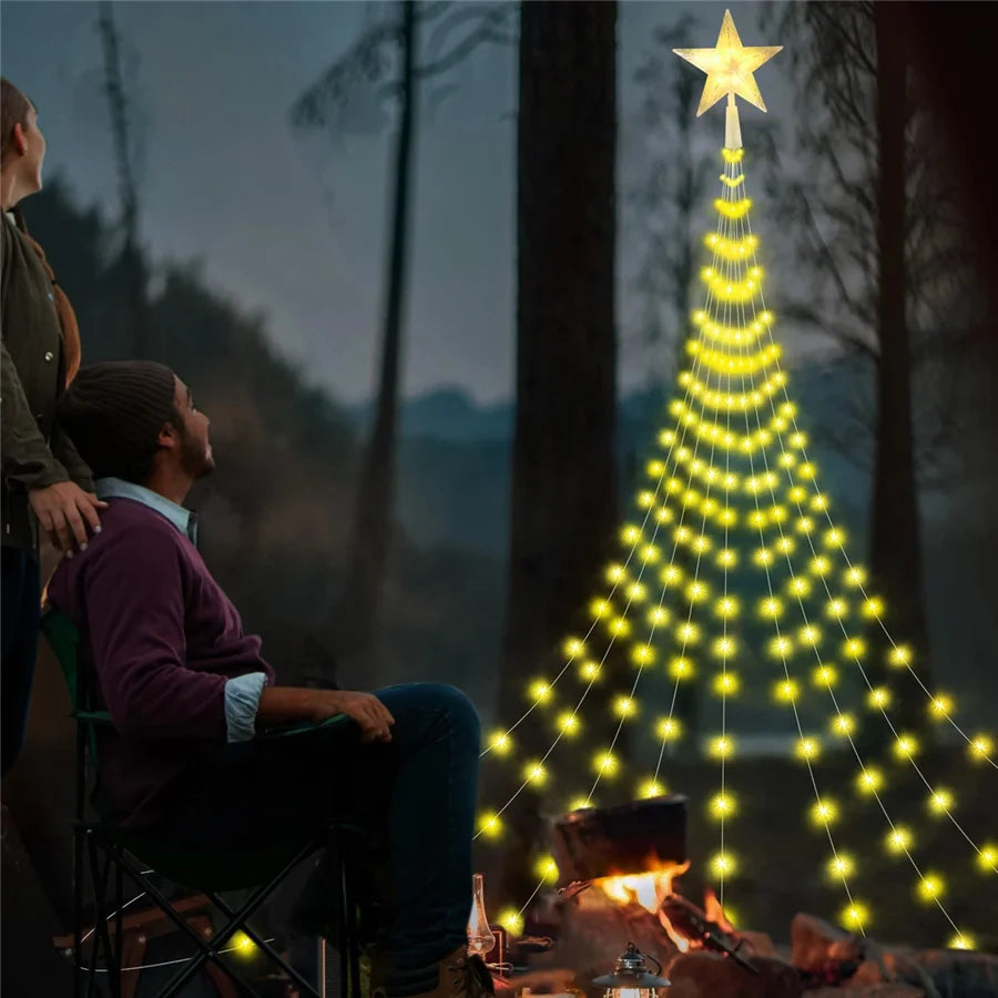 2025 New Year Decoration Christmas Fairy String Lights Outdoor USB Remote Stars Waterfall Garden Lights for Home Party Wedding