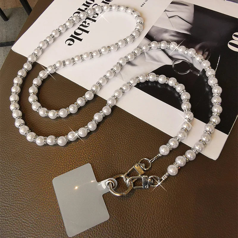 Korean Luxury Mobile Phone Corssbody Lanyard Pearl Bracelets Chain For iPhone 14 15 pro max Samsung Flip 4 S21 s22 S23 Ultra
