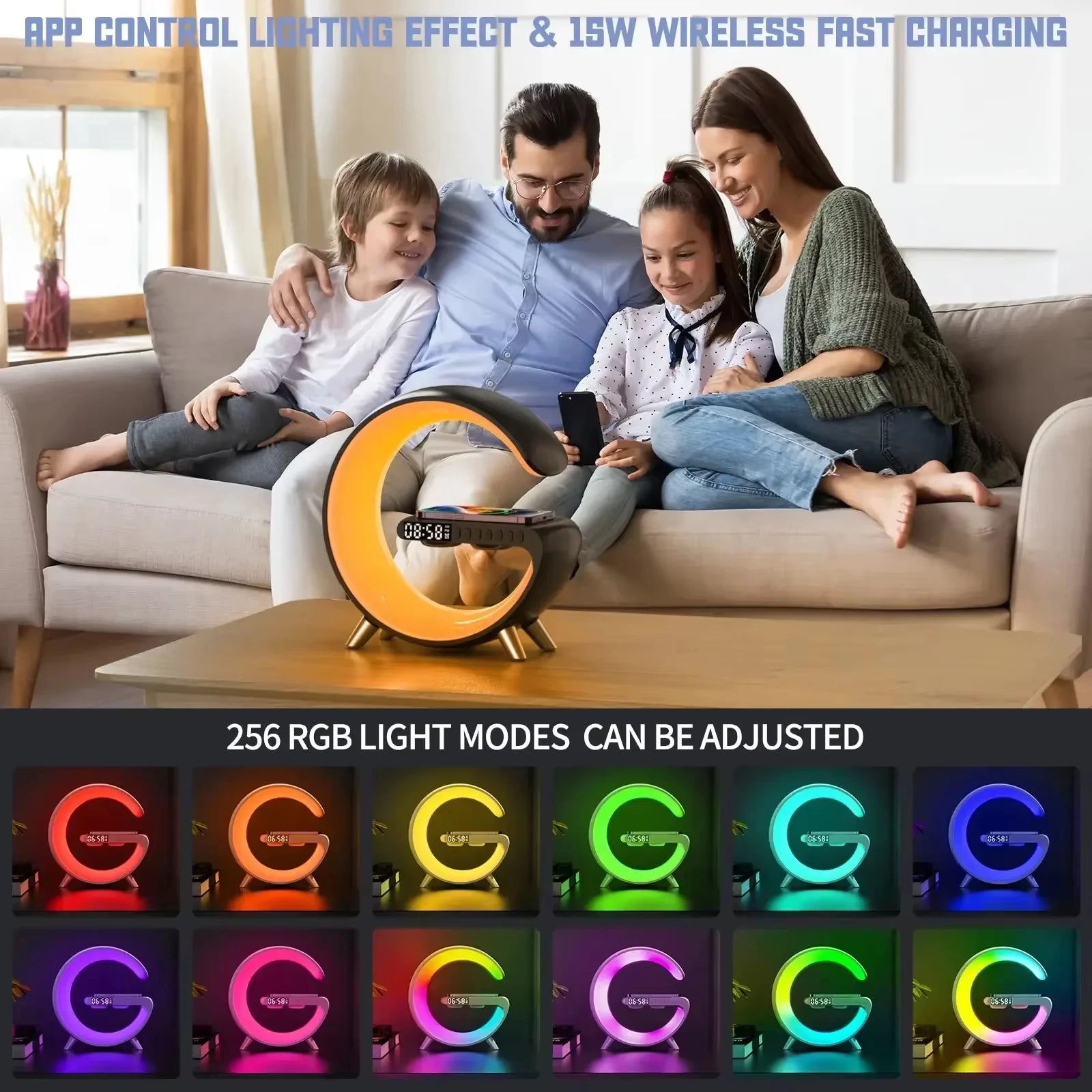 Multifunction Stand Speaker Wireless Charger Pad RGB Light Alarm Clock Speaker For iPhone Samsung