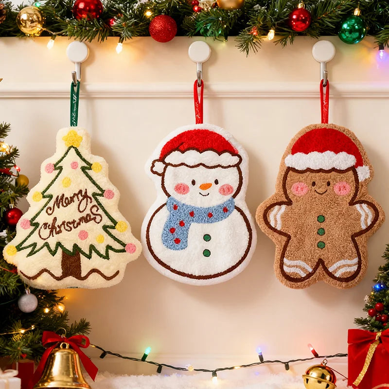 Christmas Hand Towel Cartoon Gingerbread Man Snowman Coral Fleece Towel Christmas Home Kitchen Bathroom Decoration Xmas Gifts