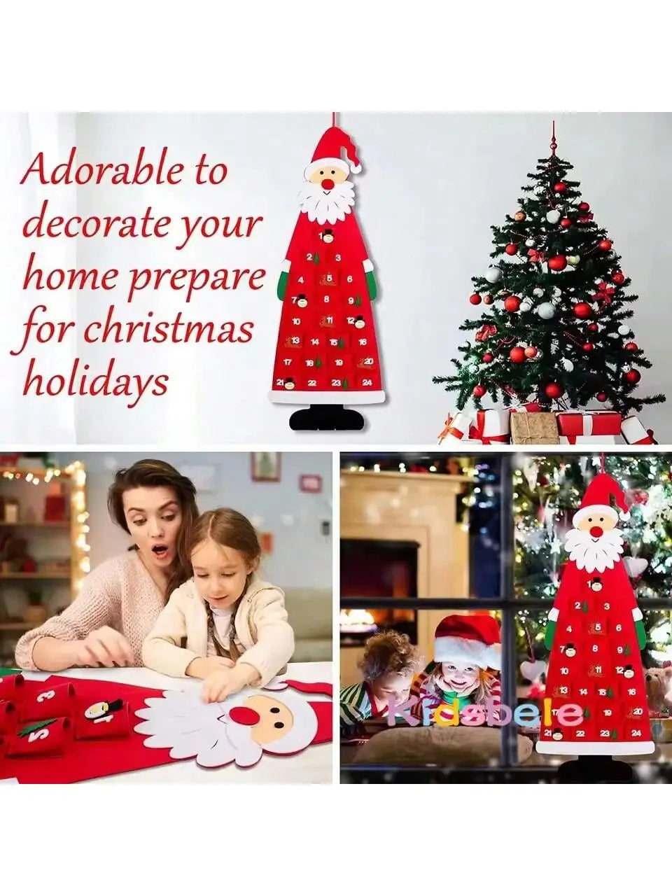 Christmas Felt Advent Calendar Wall Hanging Santa Advent Calendar with Pockets 24 Days Kids Toys For Children Christmas Gift