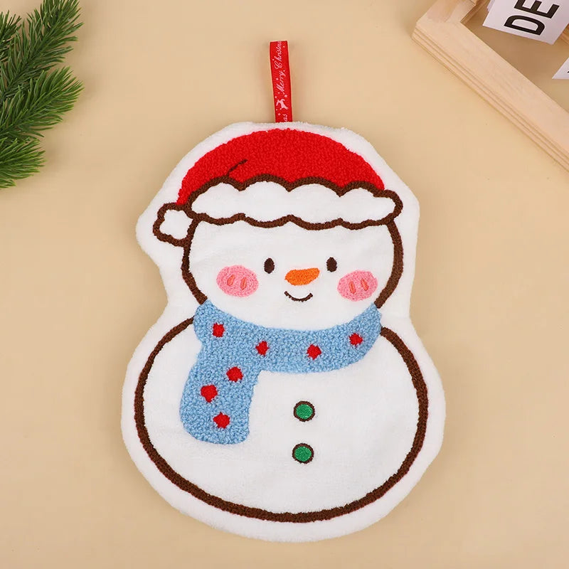 Christmas Hand Towel Cartoon Gingerbread Man Snowman Coral Fleece Towel Christmas Home Kitchen Bathroom Decoration Xmas Gifts