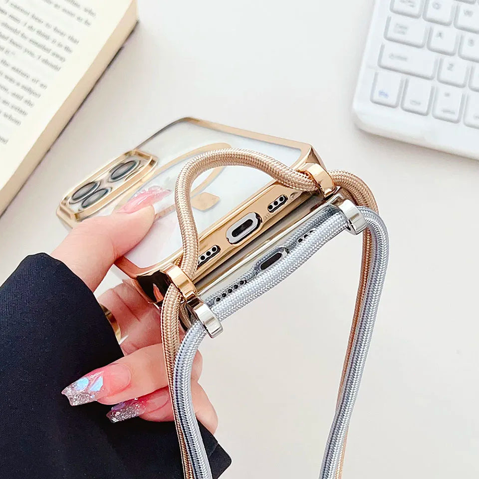 Luxury Phone Charm Strap For Magsafe Magnetic Case For iPhone 15 14 13 12 11 Pro Max 15 Plus Wireless Charging Cover Hange Rope