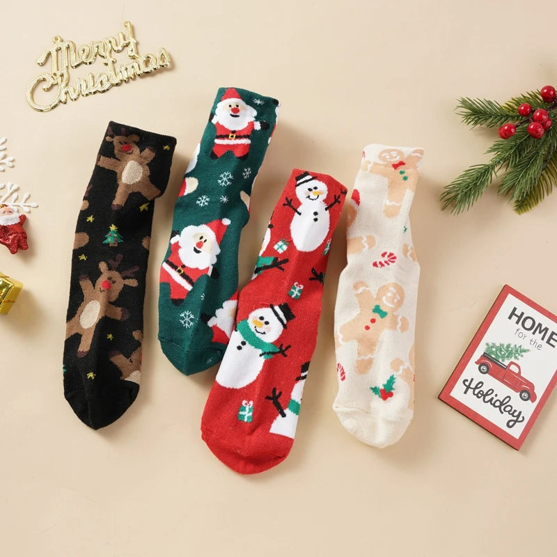 8 Pairs/Set Cute Christmas Socks Cotton Breathable Fashoin Funny Middle Tube Sock Comfortable Casual Warm Winter Gift Socks