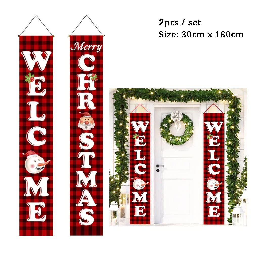 2Pc/set Christmas Door Hanging Banner Santa Claus Snowman Walnut Guards Merry Christmas Door Ornament Decoration New Year 2025