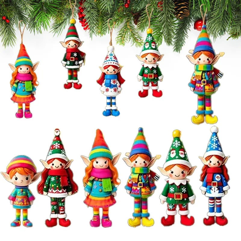 8/16/32Pcs Christmas Wooden Pendants 2D Angel Elf Xmas Hanging Ornament with Rope 2025 Christmas Home Decoration DIY Gift Labels