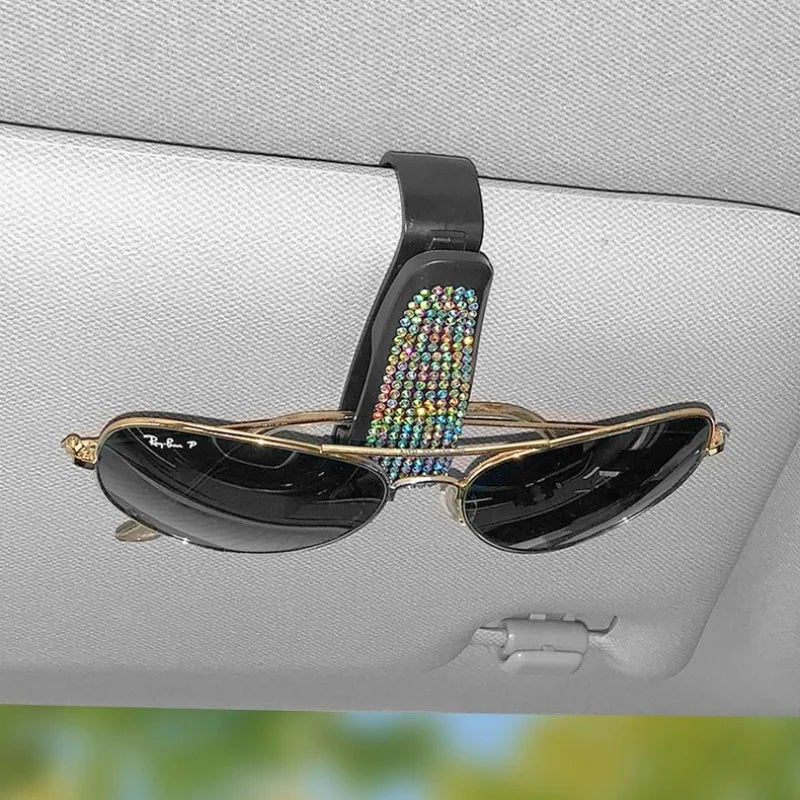 Sunglasses Clip Car Sunshades Sun Visor Rhinestone Portable Universal Myopia Glasses Bracket Card Holder Decoration Accessories