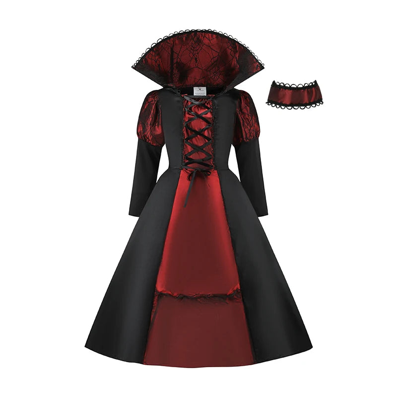 Halloween Fantasy Children's Costumes Ghost Bride Gothic Cosplay Girls Red Vampire Day of The Dead Kids Costumes for Boy Girl